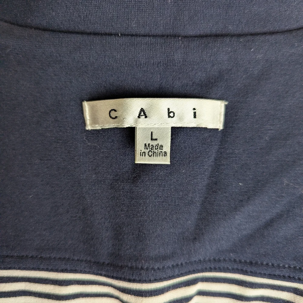 CAbi Navy & White Striped Nautical 3/4 Sleeve  Double-Breasted Blazer With Gold - Picture 6 of 8